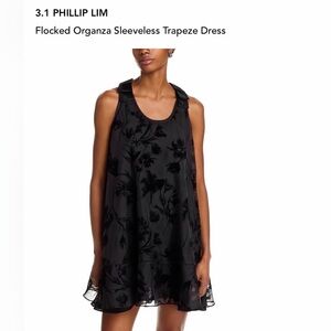 3.1 Phillip Lim Black Floral Flocked Organza Sleeveless Trapeze Dress